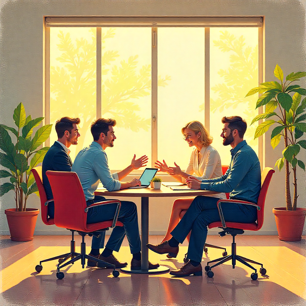 Jovens conversando em ambiente de trabalho